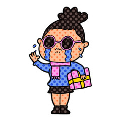 cartoon crying woman wearing spectacles