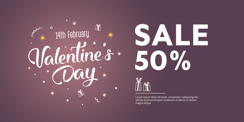 Obraz na płótnie Canvas Sale of Valentine's Day. 50 off. Creative flyer with text happy valentine's day
