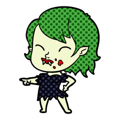 cartoon vampire girl with blood on cheek