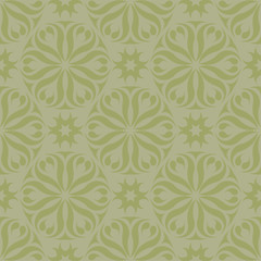 Olive green and gray floral seamless pattern