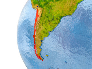 Map of Chile on model of globe