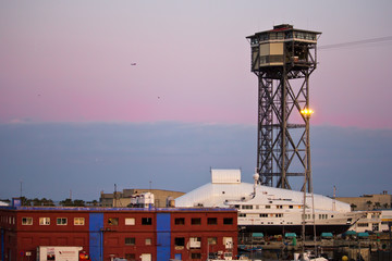 tower Jaume 1 and teleferic in Barcelona, Spain, Catalonia