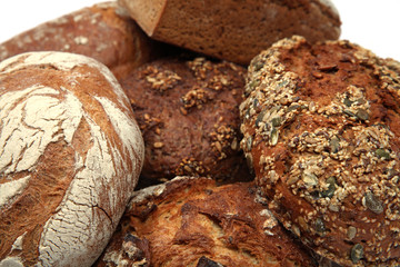 Fünf verschiedene Brotsorten