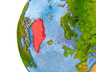 Map of Greenland on model of globe