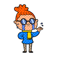 cartoon crying woman wearing spectacles