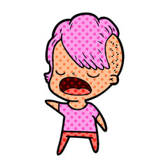 cartoon cool hipster girl talking