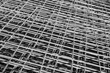 Reinforcing steel mesh, close up image of construction material.