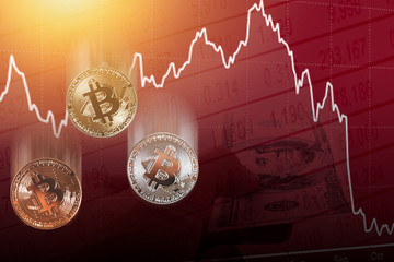 bitcoin digital cryptocurrency value price fall drop concecpt