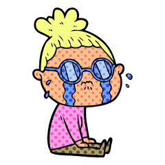 cartoon crying woman wearing spectacles