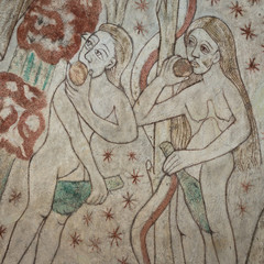 Adam and Eve in the Paradise eating fruits from the tree of knowledge