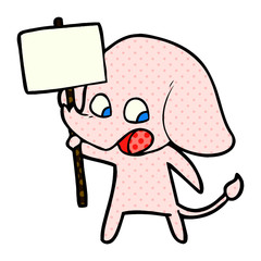 cute cartoon elephant holding placard