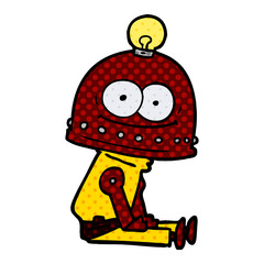 happy carton robot with light bulb