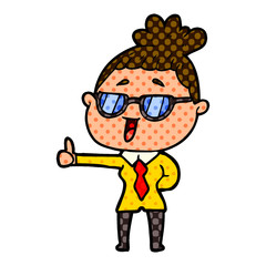 cartoon happy woman wearing spectacles