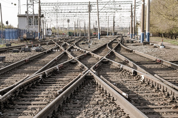 Fototapeta na wymiar Railway or railroad tracks for train transportation