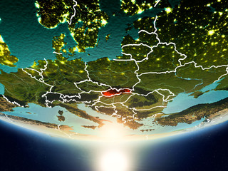 Slovakia with sun on planet Earth
