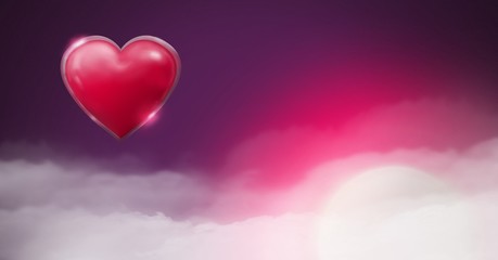 Shiny heart  glowing with purple misty background