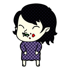 cartoon vampire girl with blood on cheek