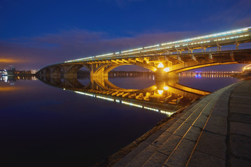 Kyiv Metro bridge in the evening