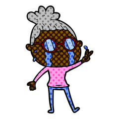 cartoon crying woman wearing spectacles