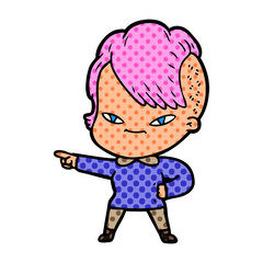cute cartoon girl with hipster haircut