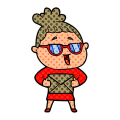 cartoon happy woman wearing spectacles
