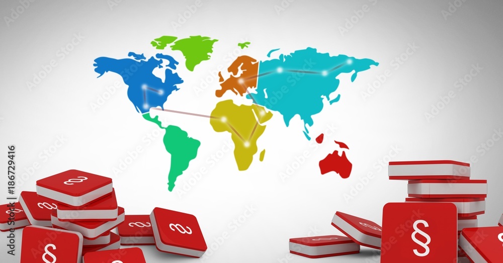 Poster 3d section symbol icons with world map