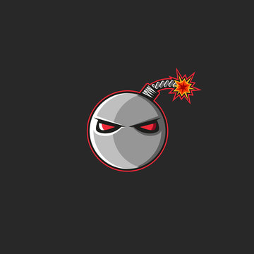 recommend clip art: Bomb logo, set fire to the cannonball fuse with red evil eyes. T-shirt print emblem design element template.