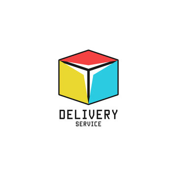 Box logo logistic delivery service icon isometric cube shape, package gift product emblem design template, business transportation company symbol