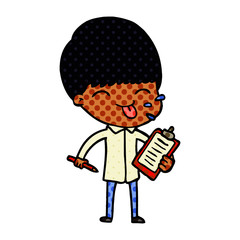 cartoon salesman sticking out tongue