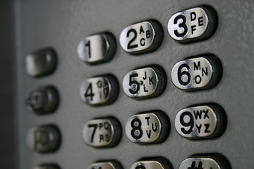 Telephone box dial metal close-up