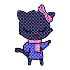 cute cartoon cat with bow