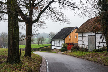Fototapeta na wymiar At the exit of the village Schweiberg, Limburg, The Netherlands