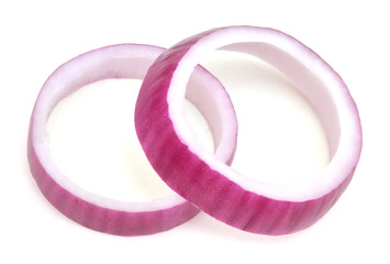 Sliced red onion on white background