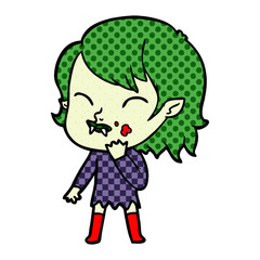 cartoon vampire girl with blood on cheek