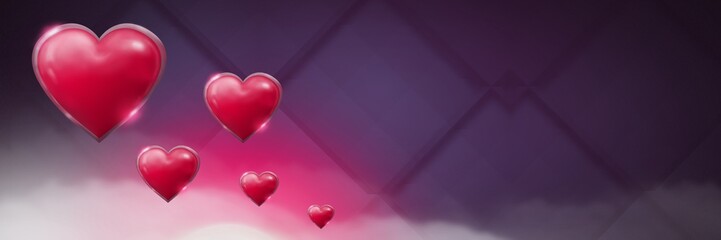Shiny bubbly Valentines hearts with purple misty background