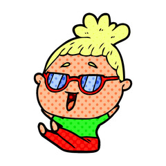 cartoon happy woman wearing spectacles