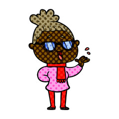 cartoon happy woman wearing spectacles