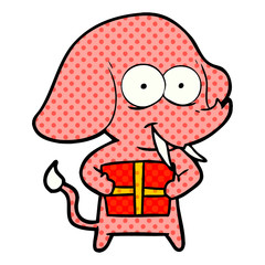 happy cartoon elephant with present