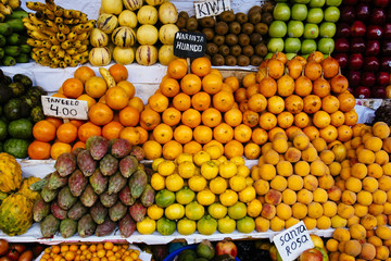 beautifully structured fruits at a market stall in peru/ south america