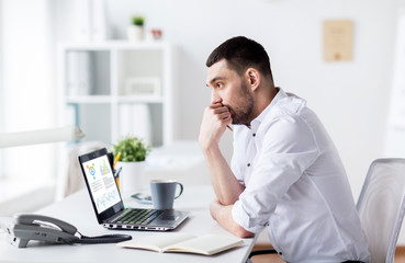 businessman with charts on laptop screen at office