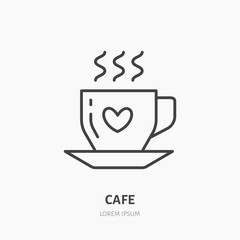 Coffee cup vector flat line icon. Cafe linear logo. Outline symbol of hot drink.