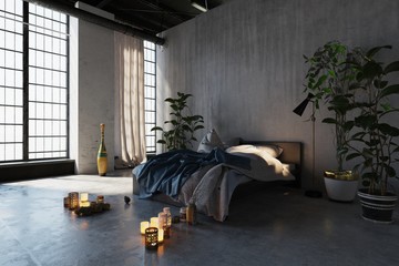 Romantic bedroom with burning candles