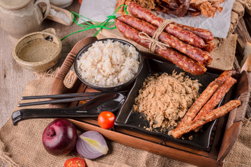 dried shredded pork With rice and (Chinese) sausage