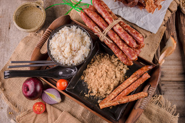 dried shredded pork With rice and (Chinese) sausage
