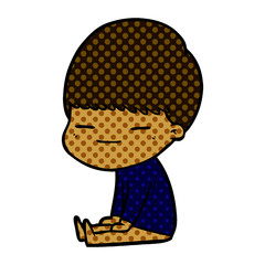 cartoon smug boy sitting