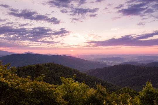 Summer Sunrise View from Buck Hollow Overlook. Shenandoah National Park