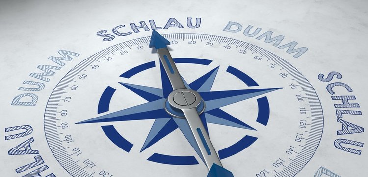 Pfeil zeigt auf das Wort Schlau vs Dumm
