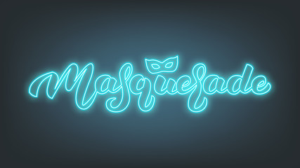 Naklejka na ściany i meble Masquerade. Neon Lettering text design Masquerade for Mardi Gras