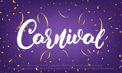 Carnival. Banner with Carnival lettering and gold shiny confetti