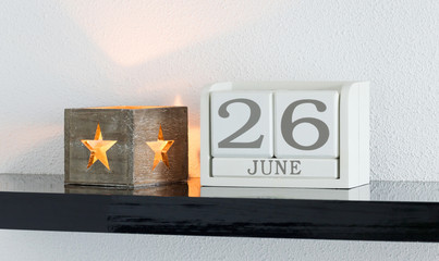 White block calendar present date 26 and month June